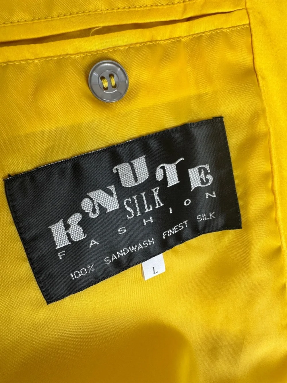Vintage Yellow Silk Black Double breast Woman LARGE - Picture 8 of 11